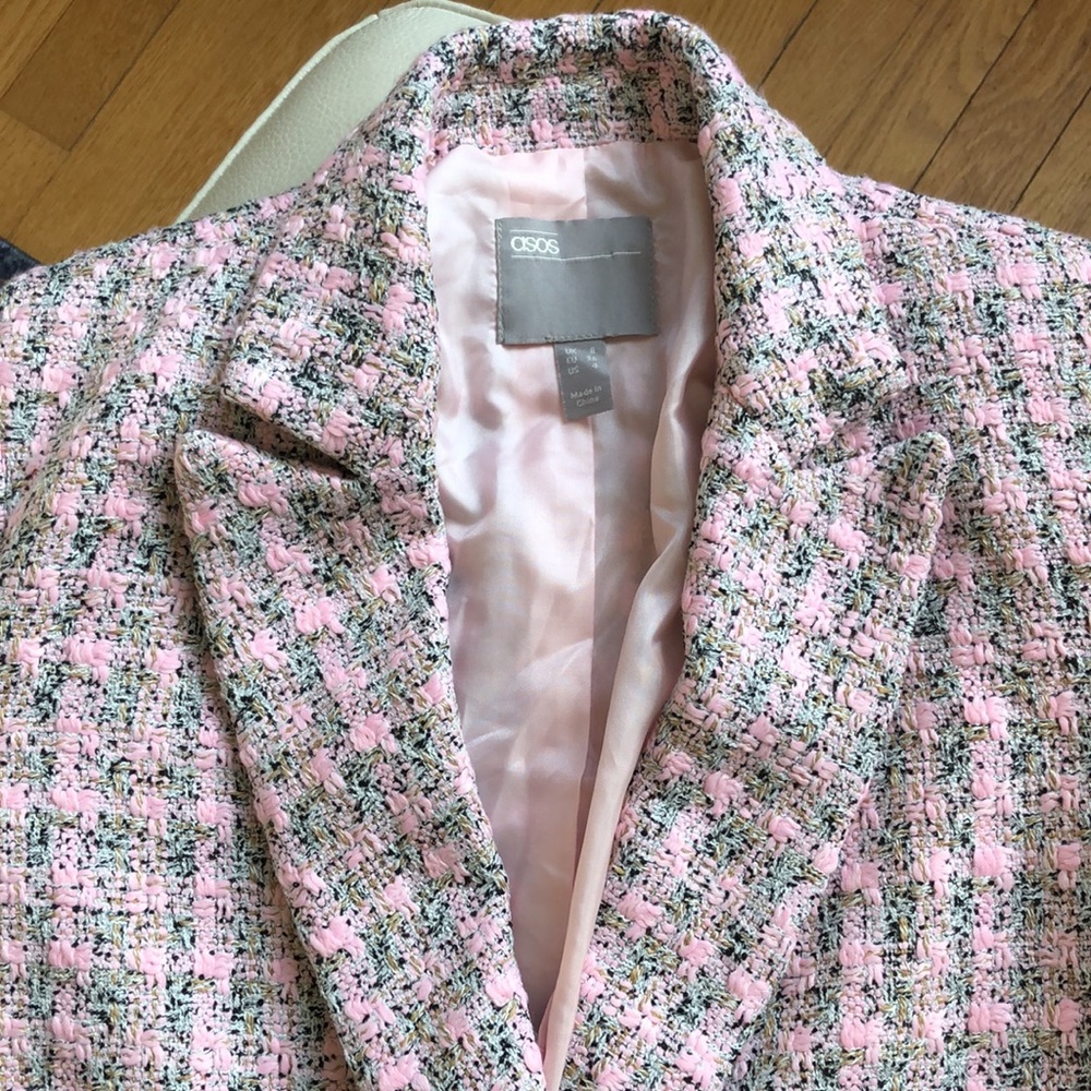 ASOS pink/grey plaid double-breasted blazer - Picture 4 of 9